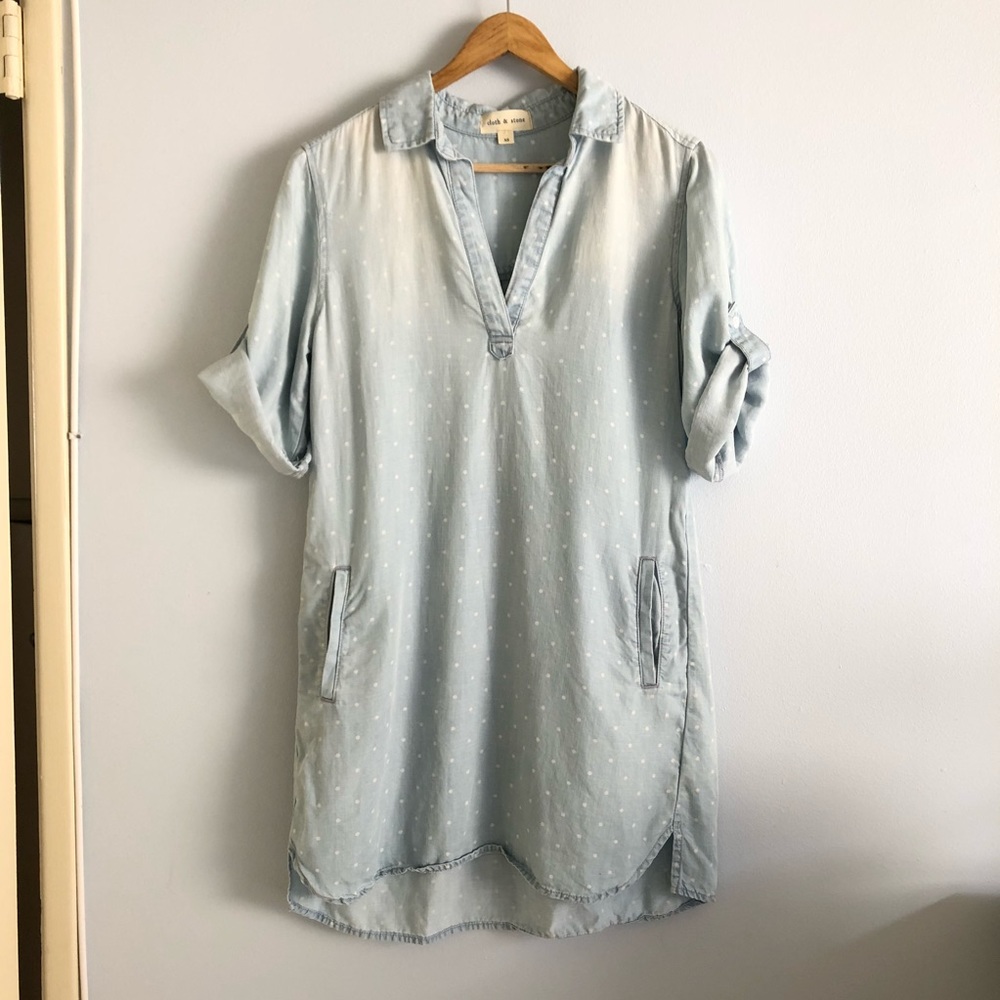 Anthropologie Polka Dot Chambray Dress